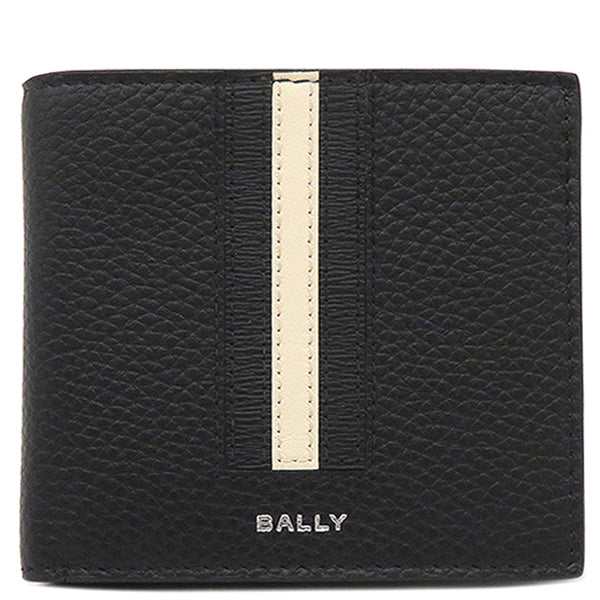 バリー BALLY リボンビルフォールド コインウォレット 6304557 グレインカーフレザー 二つ折り財布 シルバー金具 黒 コンパクト ウォレット 札入れ