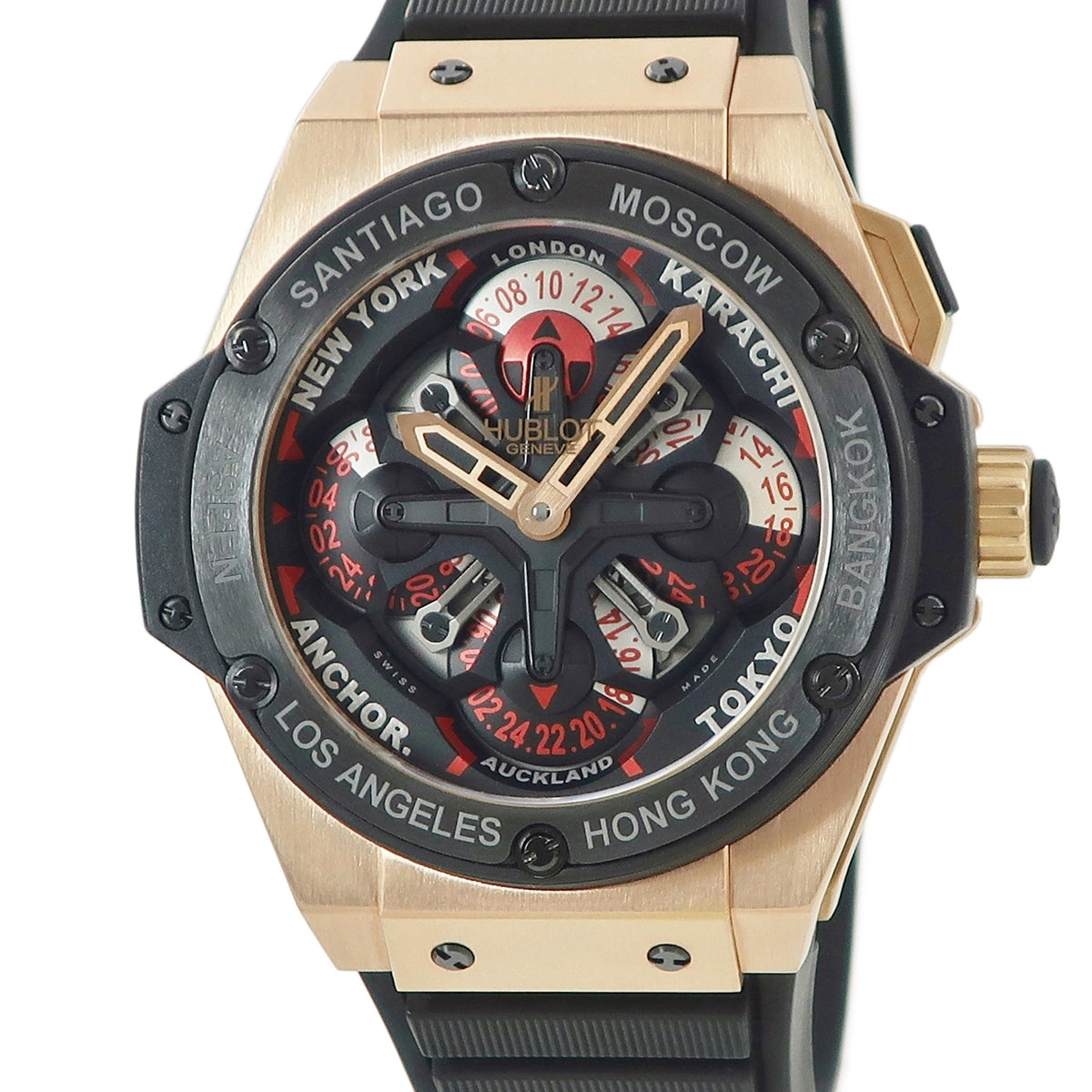 ウブロ HUBLOT キングパワー ウニコ GMT セラミック 771.OM.1170.RX 自動巻き メンズ K18KG×SE 黒 ディスク ワールドタイム