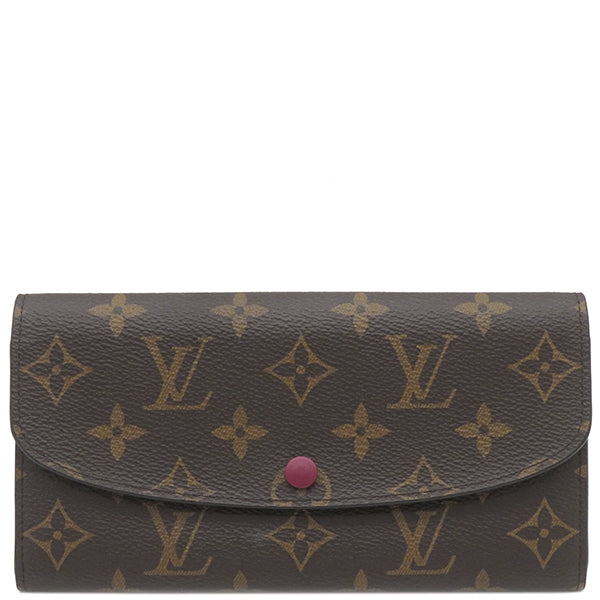 ルイヴィトン LOUIS VUITTON ポルトフォイユ エミリー M60136 モノグラム モノグラムキャンバス 長財布 ゴールド金具 茶 ピンク 二つ折り イニシャル入り