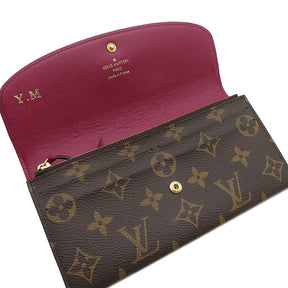 ルイヴィトン LOUIS VUITTON ポルトフォイユ エミリー M60136 モノグラム モノグラムキャンバス 長財布 ゴールド金具 茶 ピンク 二つ折り イニシャル入り