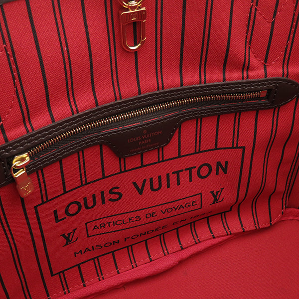 ルイヴィトン LOUIS VUITTON ネヴァーフル PM N40600 ダミエエベヌ  ダミエキャンバス トートバッグ ゴールド金具 茶 赤