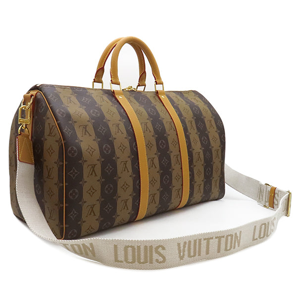 ルイヴィトン LOUIS VUITTON キーポル バンドリエール 50 M45967 ブラウン系 モノグラムストライプキャンバス ボストンバッグ ゴールド金具 NIGO コラボ LVスクエアード 茶