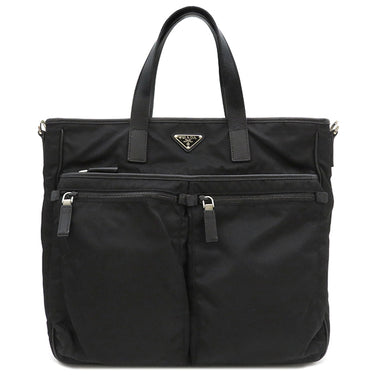 プラダ PRADA Re-Nylon x サフィアーノ レザー トートバッグ 2VG860 NERO ナイロン サフィアーノ 2WAYバッグ シルバー金具 黒 ブラック金具 ショルダー