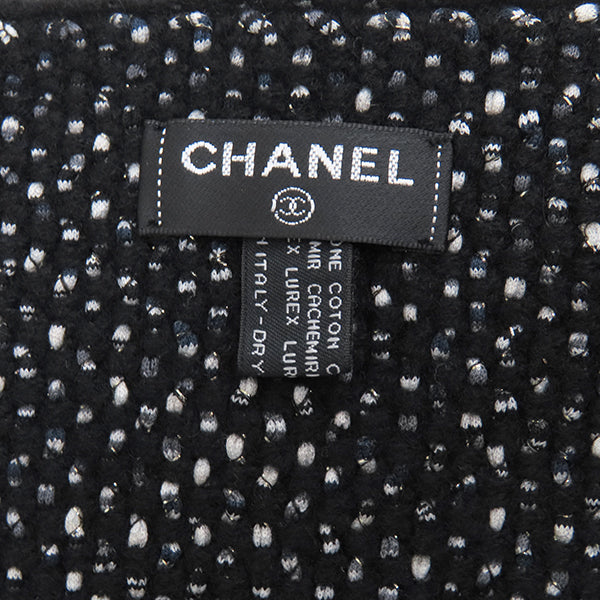 シャネル CHANEL ココマーク  ブラック コットン カシミヤ ルレックス ストール 黒 ラメ