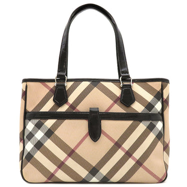 バーバリー BURBERRY ノバチェック ベージュ PVCコーティングキャンバス レザー トートバッグ シルバー金具