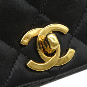 シャネル CHANEL ミニフラップバッグ ブラック ラムスキン ショルダーバッグ ゴールド金具 黒 チェーンショルダー マトラッセ23