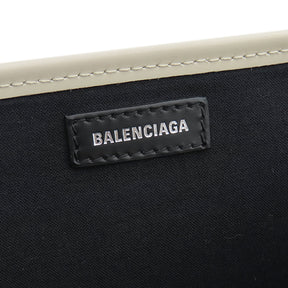 バレンシアガ BALENCIAGA ネイビーカバス S 339933 ベージュ キャンバス レザー トートバッグ シルバー金具 NAVY CABAS ポーチ付き