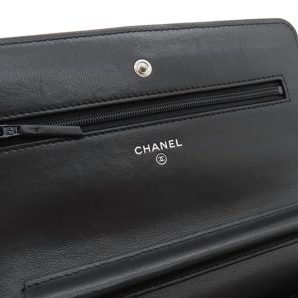 シャネル CHANEL マトラッセ チェーンショルダー AP0250 ブラック ラムスキン チェーンウォレット シルバー金具 黒 斜め掛け