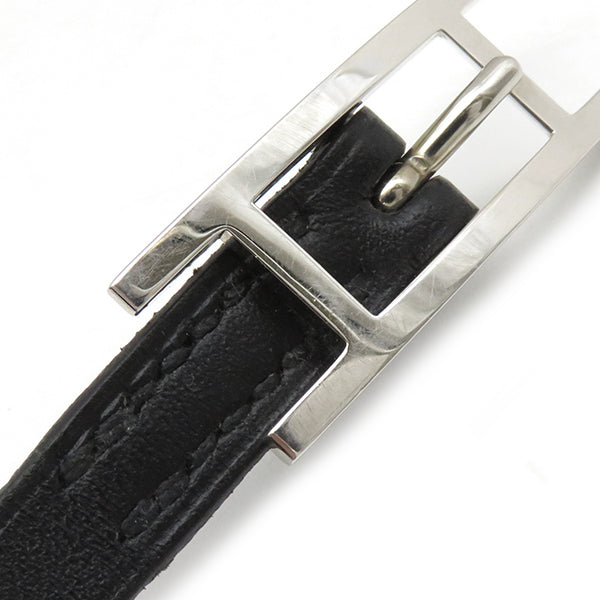 エルメス HERMES アピ3 レザー ロングブレスレット ブラック レザー メタル #L ブレスレット シルバー金具 黒 HAPI