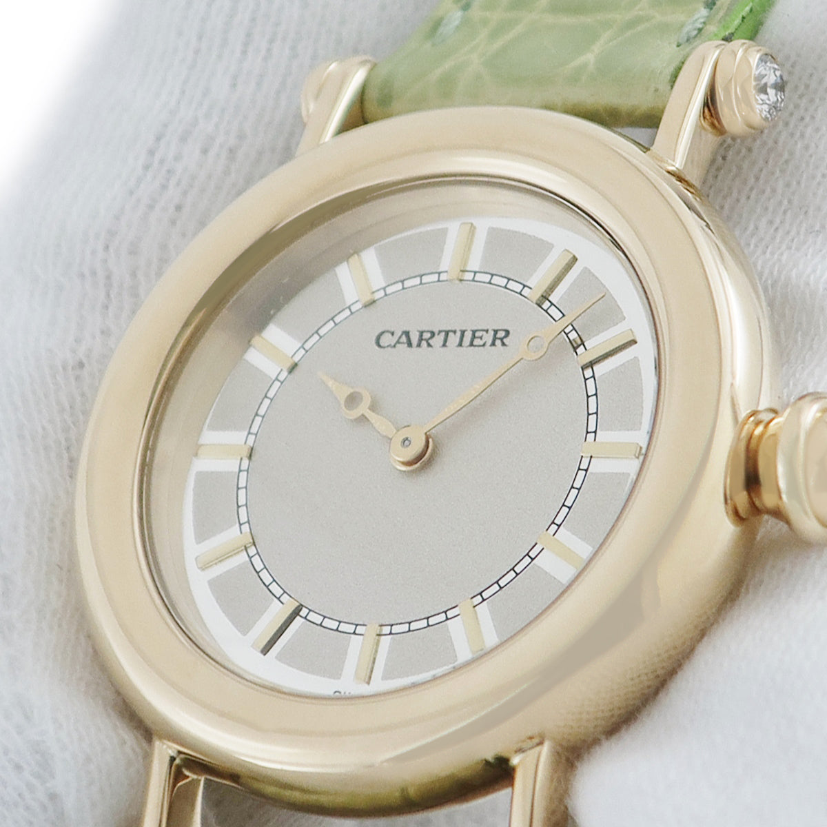 カルティエ Cartier ディアボロLM WG102551 手巻き メンズ レディース OH済 K18YG無垢 純正ダイヤ ラウンド ミラー