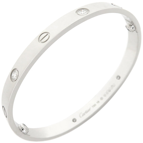 カルティエ Cartier LOVE ラブブレス ハーフダイヤ 4Pダイヤ B6070118 ホワイトゴールド K18WG ダイヤモンド #18 ブレスレット 750WG 18K 18金