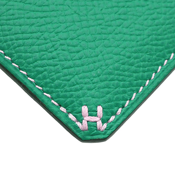 エルメス HERMES Hセリエ  ヴェールジェイド×モーヴシルベストル ヴォーエプソン カードケース 緑 ピンク バイカラー