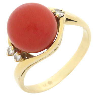 ノンブランド NON BRAND 珊瑚 リング イエローゴールド K金 珊瑚 リング 指輪 サンゴ 8号