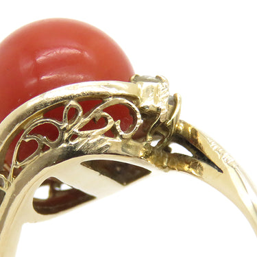 ノンブランド NON BRAND 珊瑚 リング イエローゴールド K金 珊瑚 リング 指輪 サンゴ 8号