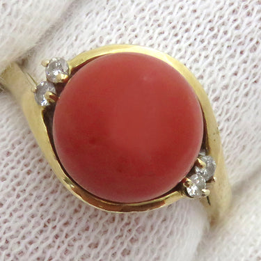 ノンブランド NON BRAND 珊瑚 リング イエローゴールド K金 珊瑚 リング 指輪 サンゴ 8号
