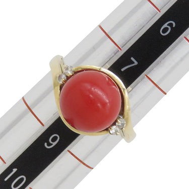 ノンブランド NON BRAND 珊瑚 リング イエローゴールド K金 珊瑚 リング 指輪 サンゴ 8号