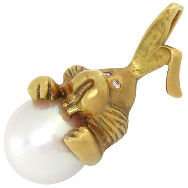 ノンブランド NON BRAND パール ダイヤ ウサギモチーフ イエローゴールド K18YG ペンダントトップ