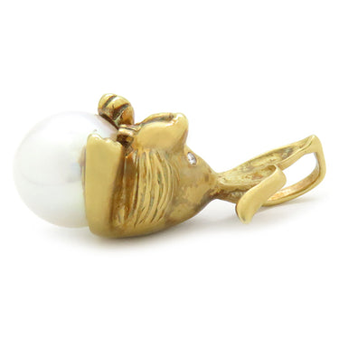 ノンブランド NON BRAND パール ダイヤ ウサギモチーフ イエローゴールド K18YG ペンダントトップ