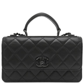 シャネル CHANEL トップハンドル ブラック ラムスキン チェーンウォレット ブラック金具 黒 チェーンショルダー 斜め掛け マトラッセ