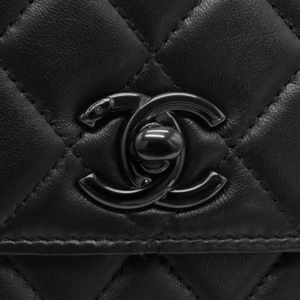 シャネル CHANEL トップハンドル ブラック ラムスキン チェーンウォレット ブラック金具 黒 チェーンショルダー 斜め掛け マトラッセ