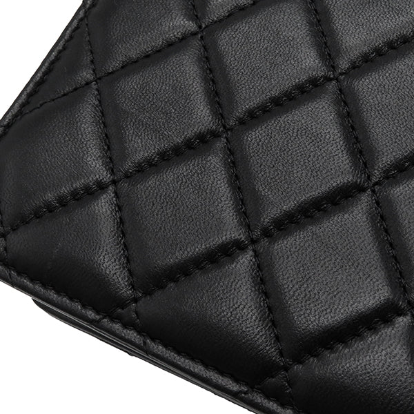 シャネル CHANEL トップハンドル ブラック ラムスキン チェーンウォレット ブラック金具 黒 チェーンショルダー 斜め掛け マトラッセ