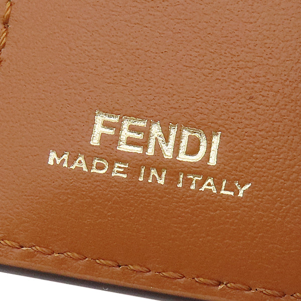 フェンディ FENDI マイクロ チェーンウォレット 8M0481 ブラウン レザー 三つ折り財布 ゴールド金具 茶 コンパクトウォレット