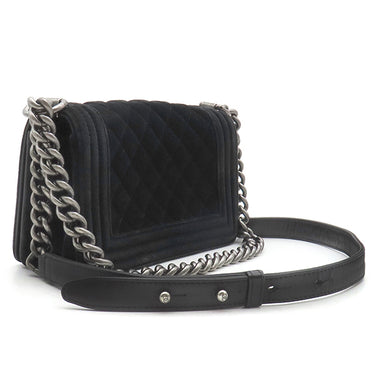 シャネル CHANEL ボーイシャネル  A67085 ブラック ベロア レザー ショルダーバッグ シルバー金具 黒 ミニ チェーンショルダー