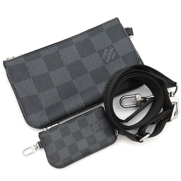 ルイヴィトン LOUIS VUITTON トリオメッセンジャー N50017 ダミエグラフィット ダミエグラフィットキャンバス ショルダーバッグ シルバー金具 黒 グレー 斜め掛け