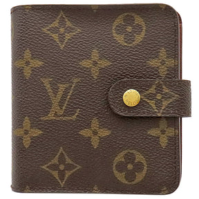 ルイヴィトン LOUIS VUITTON コンパクトジップ M61667 モノグラム モノグラムキャンバス 二つ折り財布 ゴールド金具 茶