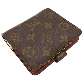 ルイヴィトン LOUIS VUITTON コンパクトジップ M61667 モノグラム モノグラムキャンバス 二つ折り財布 ゴールド金具 茶