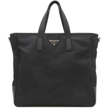 プラダ PRADA Re-Nylon x サフィアーノ レザー トートバッグ 2VG064 NERO ナイロン サフィアーノ 2WAYバッグ シルバー金具 黒 三角ロゴ ショルダー