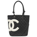 シャネル CHANEL カンボンライン A25167 ブラック×ホワイト レザー トートバッグ シルバー金具 黒 ピンク キルティング ココマーク