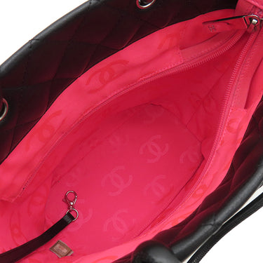 シャネル CHANEL カンボンライン A25167 ブラック×ホワイト レザー トートバッグ シルバー金具 黒 ピンク キルティング ココマーク