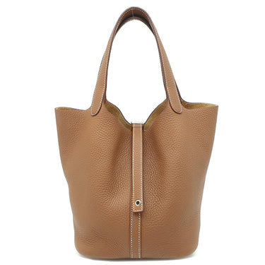 エルメス HERMES ピコタンロックMM ゴールド トリヨンクレマンス ハンドバッグ シルバー金具 茶 鍵欠品