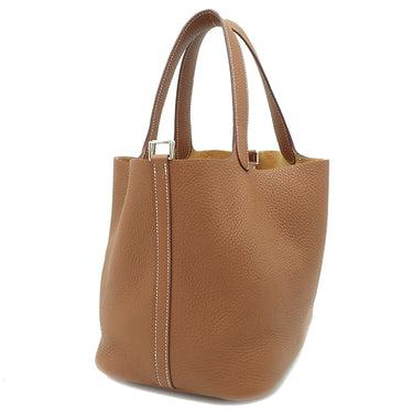 エルメス HERMES ピコタンロックMM ゴールド トリヨンクレマンス ハンドバッグ シルバー金具 茶 鍵欠品