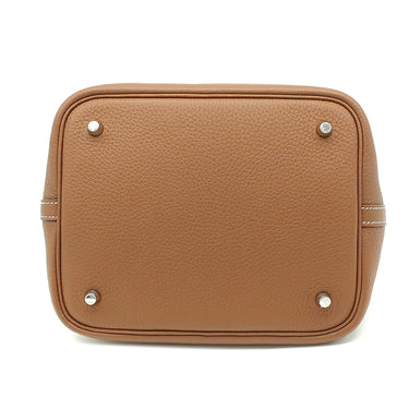 エルメス HERMES ピコタンロックMM ゴールド トリヨンクレマンス ハンドバッグ シルバー金具 茶 鍵欠品