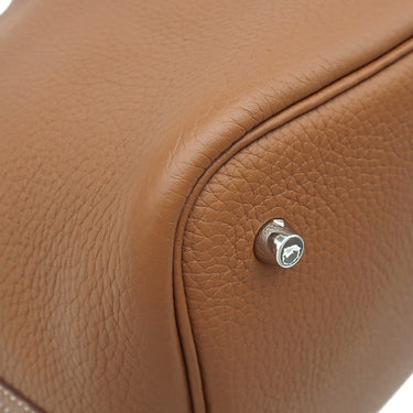 エルメス HERMES ピコタンロックMM ゴールド トリヨンクレマンス ハンドバッグ シルバー金具 茶 鍵欠品