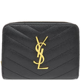 サンローラン SAINT LAURENT モノグラム コンパクト ジップアラウンド ウォレット 668288 ブラック レザー 二つ折り財布 ゴールド金具 黒 YSL Vステッチ