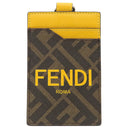 フェンディ FENDI カードホルダー 7M0335 ブラウン×イエロー レザー カードケース シルバー金具 茶 黄色 ズッカ柄 ネックストラップ付