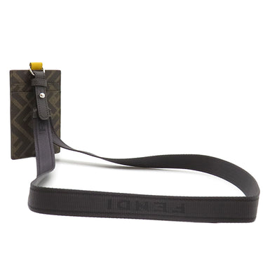 フェンディ FENDI カードホルダー 7M0335 ブラウン×イエロー レザー カードケース シルバー金具 茶 黄色 ズッカ柄 ネックストラップ付