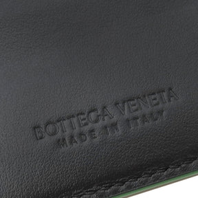 ボッテガヴェネタ BOTTEGA VENETA カセット コインパース付き ブラック カーフ 二つ折り財布 シルバー金具 黒 緑 札入れ コンパクト