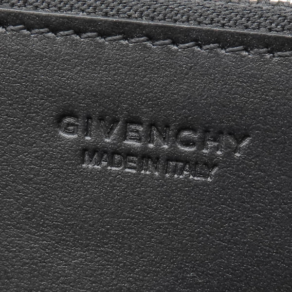 ジバンシイ GIVENCHY 刺繍ロゴ入り ロングウォレット ブラック レザー 長財布 シルバー金具 黒 ラウンドファスナー