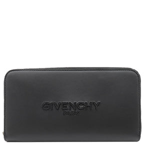 ジバンシイ GIVENCHY 刺繍ロゴ入り ロングウォレット ブラック レザー 長財布 シルバー金具 黒 ラウンドファスナー