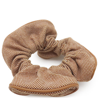 エルメス HERMES クラウディア プラン エア シュシュ ゴールド トワルアッシュ シルク ヘアアクセサリー 茶 ヘアゴム