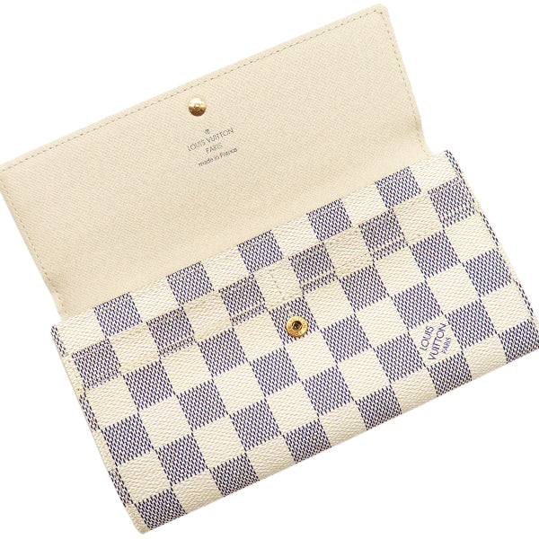 ルイヴィトン LOUIS VUITTON ポルトフォイユ サラ N61735 ダミエアズール ダミエアズールキャンバス 長財布 ゴールド金具 白