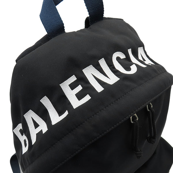 バレンシアガ BALENCIAGA ウィール バックパック  507460 ブラック×ネイビー ナイロン リュック・デイパック シルバー金具 黒 紺