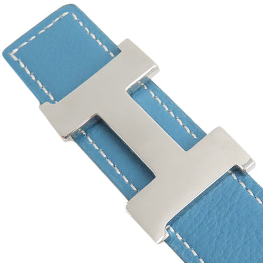 エルメス HERMES コンスタンスH ＃65 ブルージーン トゴ レザー #65 ベルト シルバー金具 Hバックル 青 グレー