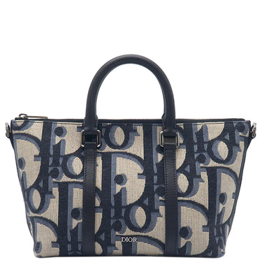 クリスチャン・ディオール Christian Dior ウィークエンダー PM ネイビー キャンバス レザー 2WAYバッグ シルバー金具 紺 ハンドバッグ ショルダーバッグ