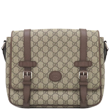 グッチ GUCCI GG メッセンジャーバッグ 658542 ベージュXエボニー GGスプリームキャンバス ショルダーバッグ シルバー金具 茶