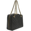 シャネル CHANEL シェブロン チェーンショルダー ブラック レザー ショルダーバッグ ゴールド金具 黒 Vステッチ